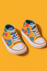 Colorful Polka Dot Sneakers on Yellow Background