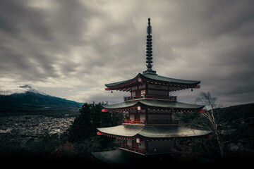 Obraz premium Mount Fuji seen from a Pagoda