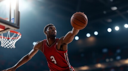 Naklejka premium A basketball player in mid-shot, the ball leaving their hands