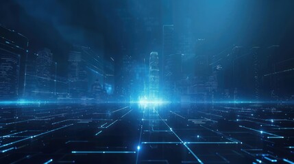 Naklejka premium Futuristic Cityscape with Digital Grid