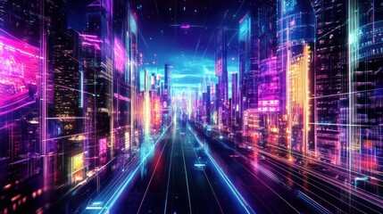 Fototapeta premium Neon Cityscape: A Futuristic Vision
