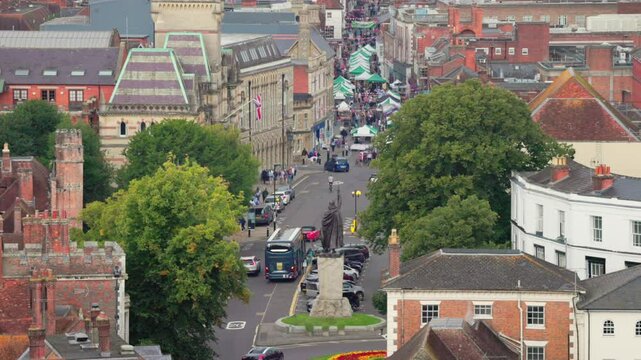 Busy High street of Winchester during summer, Hampshire, United Kingdom, UK