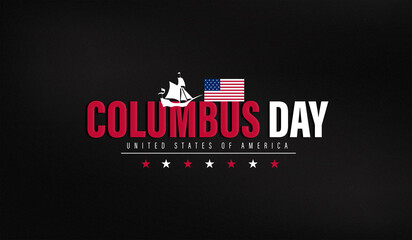 Graphic design for Columbus Day, featuring prominent text on a black background, reflecting the spirit of discovery and adventure