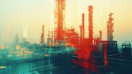 Fototapeta premium Oil, gas and petrochemical refinery with dual exposure from power and energy businesses