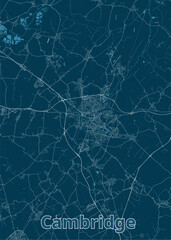 Cambridge, United Kingdom artistic blueprint map poster