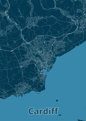 Cardiff, United Kingdom artistic blueprint map poster