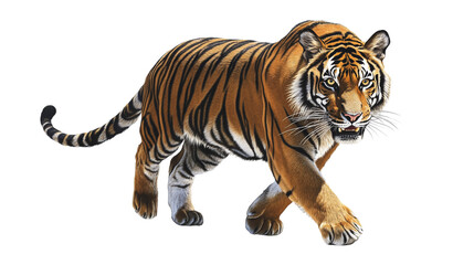 Obraz premium A striking tiger prowling, Majestic Bengal Tiger, Wild Beauty, Carnivorous Feline, The Big Cat, The White Tiger, Safari with the Bengal Tiger, The Siberian Tiger, on a transparent backgrounds