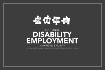 National Disability Employment Awareness Month design. It has several type of disability in arranged in tiled. Vector illustration
