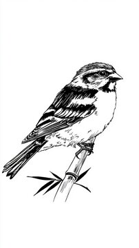 recommend clip art: Black and White Illustration of a Bird Perched on a Branch