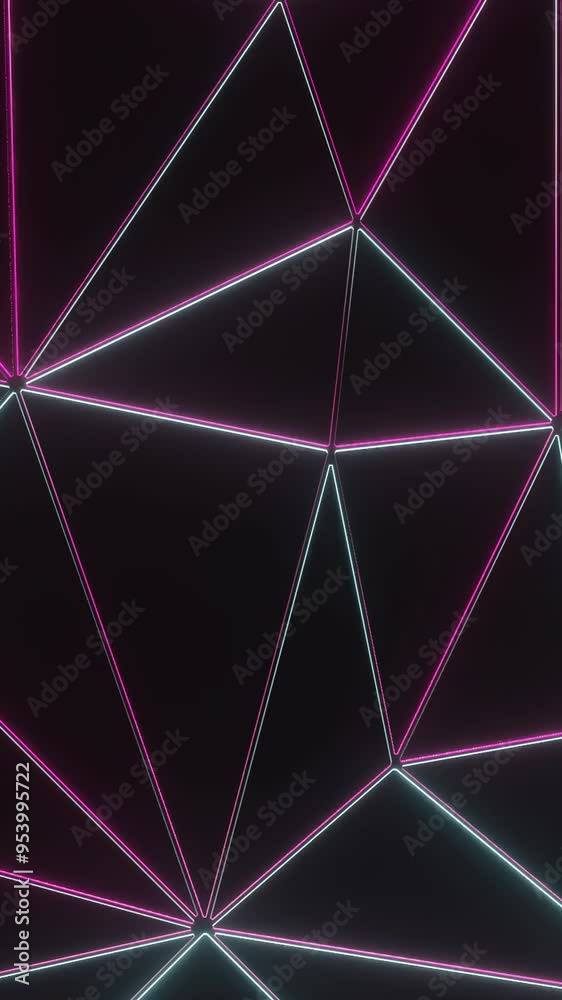 Poster background with shimmering triangular grid. design. triangular grid with neon light. triangular 3d g