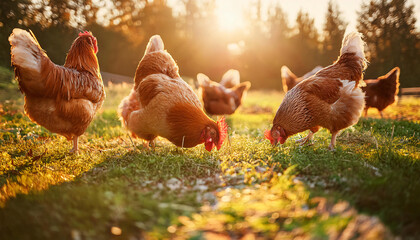 Free-Range Hens at Sunset