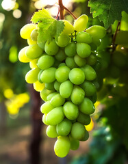 Close-up Sweet fresh green grapes fruit still hanging on the tree