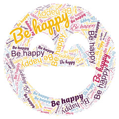 Żółty emotikon z napisem 'Be happy' na białym tle © Makargina