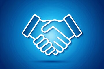 Obraz premium A stylized icon of a firm handshake symbolizing partnership, trust, and agreement, set against a bright blue background