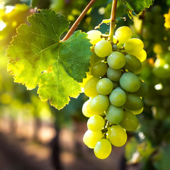 Close-up Sweet fresh green grapes fruit still hanging on the tree