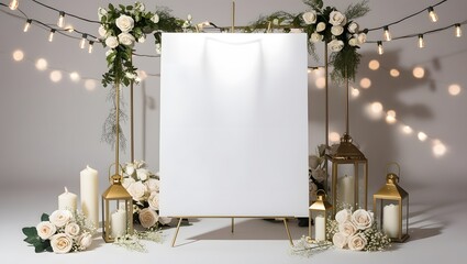 White drawing paper, isolated, background decorated with white roses.