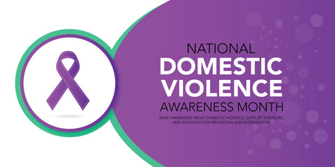 National domestic violence awareness month is observed every year in october. Domestic violence awareness month, background with purple ribbon. Vector illustration.