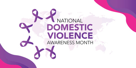 National domestic violence awareness month is observed every year in october. Domestic violence awareness month, background with purple ribbon. Vector illustration.