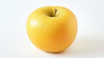 Ripe yellow apple isolated on white background. Fresh sweet fruit, natural organic healthy food
