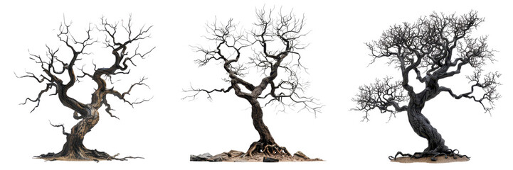 Three dead trees isolated transparent background