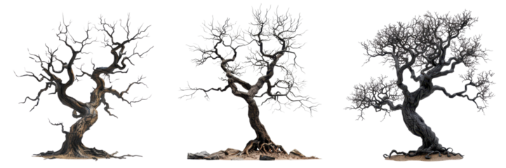 Three dead trees isolated transparent background