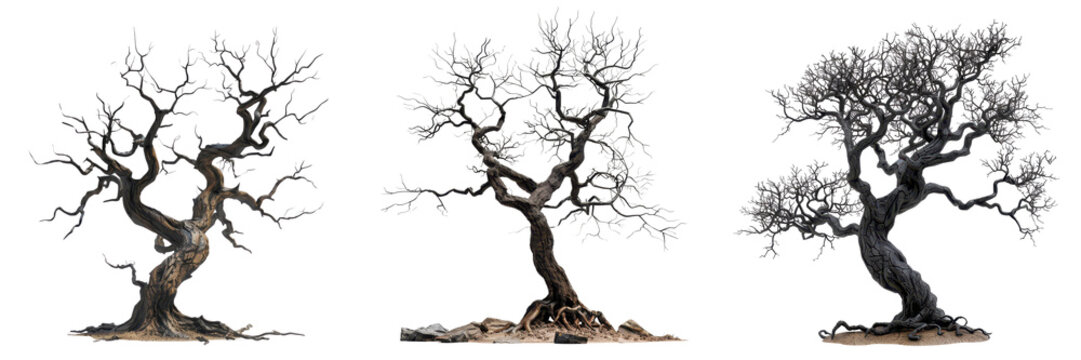Three dead trees isolated transparent background