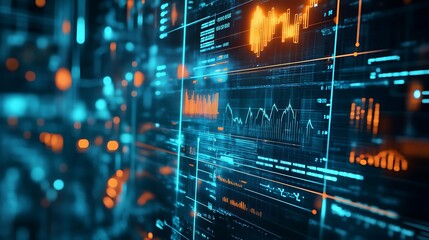 Digital Interface with Lines and Graphs in Blue and Orange