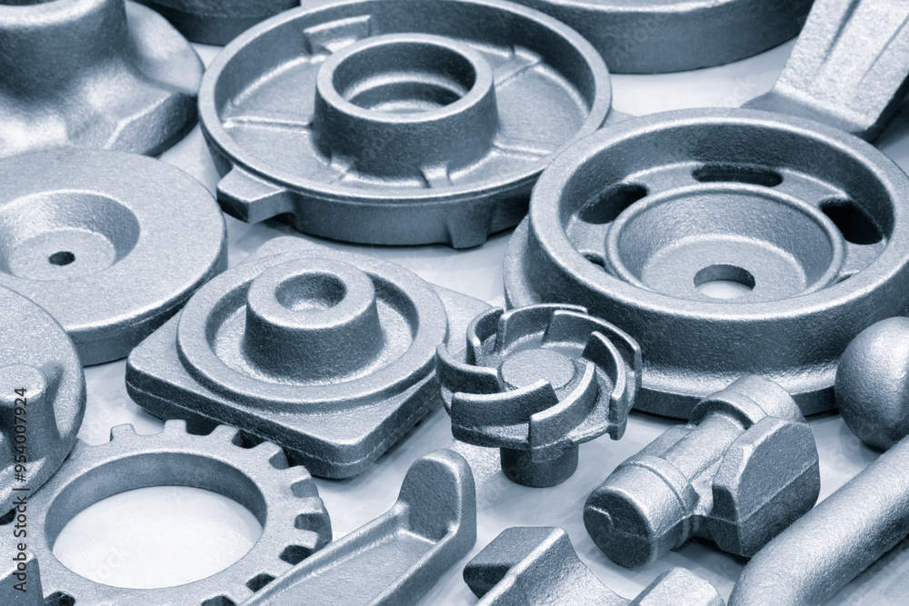 Aufkleber a collection of metal parts with a variety of shapes and sizes. concept of complexity and diversity 