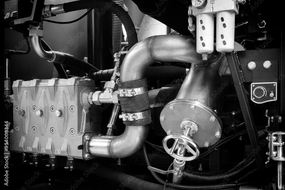Poster diesel engine. fragment of a diesel motor close-up. engine details diesel engine backgroundbackgroun