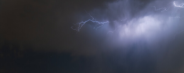 Bright lightning in the night sky.