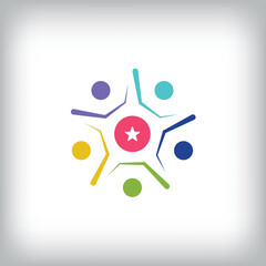 Teamwork modern logo set with stars. Goal, company, meeting and growth icon. vector