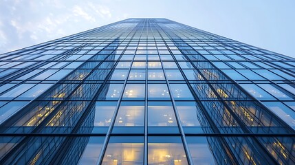 Low Angle View of a Glass Skyscraper with Reflections