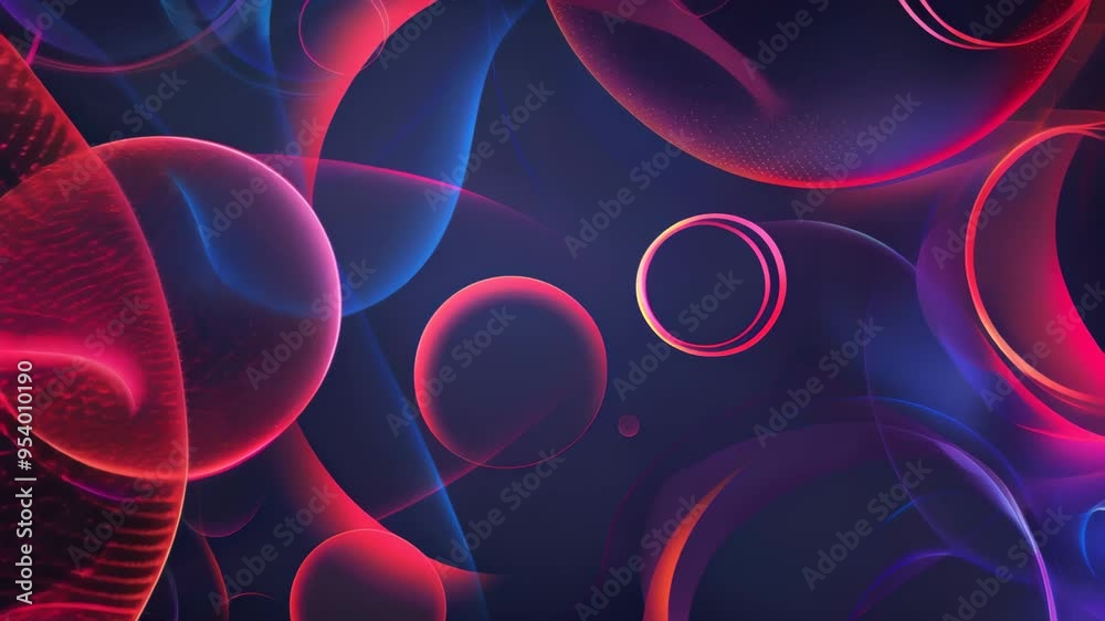 Poster abstract digital illustration of colorful swirling shapes and circles. represents futuristic technol