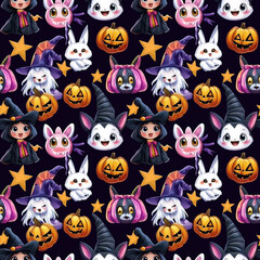Fototapeta premium Halloween seamless cute mixed pattern