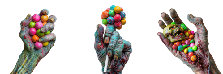 Spooky Halloween Zombie Hand Holding Candy