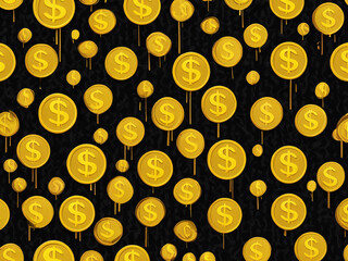 Gold coins pattern, golden coin falling from above, wealth and abundance concept, company asset management and private equity business