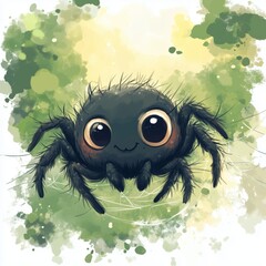 Cute Cartoon Spider on Watercolor Background
