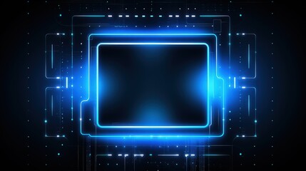 A futuristic digital interface with glowing blue elements and a central blank space, ideal for tech-related presentations.
