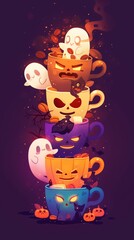 Spooky Halloween Stacked Cups Illustration