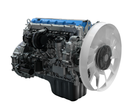 Modern heavy duty truck diesel engine isolated on transparent background