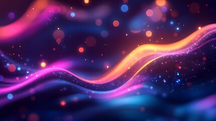 Obraz premium Digital background featuring neon waves, creating an atmosphere of energy and innovation for your online presentation or product promotion video, in the style of a bokeh