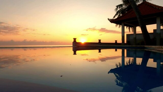 Swimming pool, Island Bali, Indonesia, Southeast Asia.
Swimming pool at sunset, Island Bali, Indonesia, Southeast Asia.