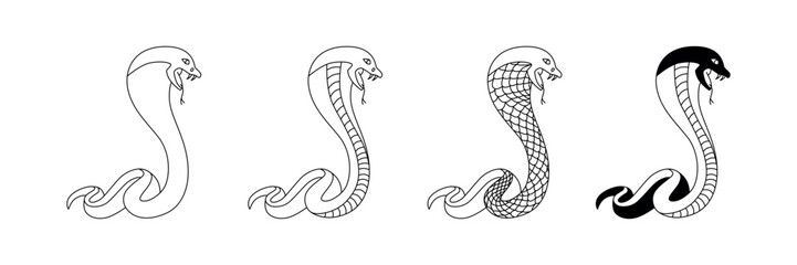 Snake line - symbol Chinese oriental New Year 2025 symbol. Vector stock hand drawing illustration for design template tattoo or congratulations greeting card, banner, calendar. Editable stroke.