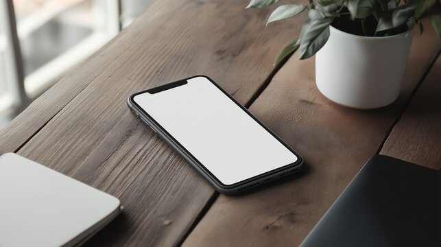 Iphone on the table mockup stock photo. Selphone