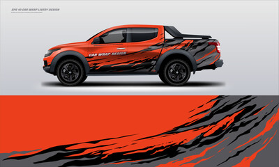 Fototapeta premium Sporty pick up truck car wrap livery design ready print decal fit on universal pick up truck vehicles