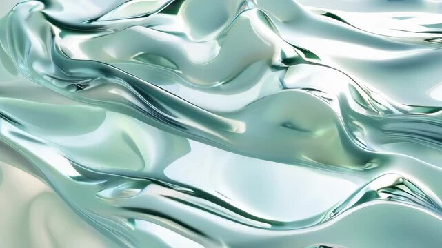 Abstract smooth metallic waves background with cool minty green tones, creating a fresh and modern design background