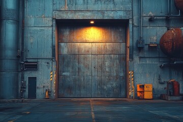 A large metal door in an industrial setting. This image is perfect for projects related to industry, manufacturing, or urban landscapes.