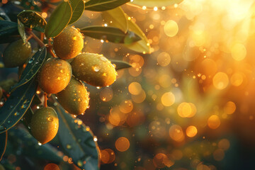 Sunlit Olives with Dew