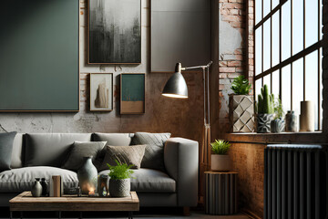 a loft-style living room, focusing on the details