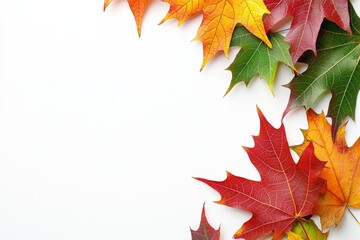 Obraz premium Autumn Maple Leaves Flat Lay White Background created with Generative AI